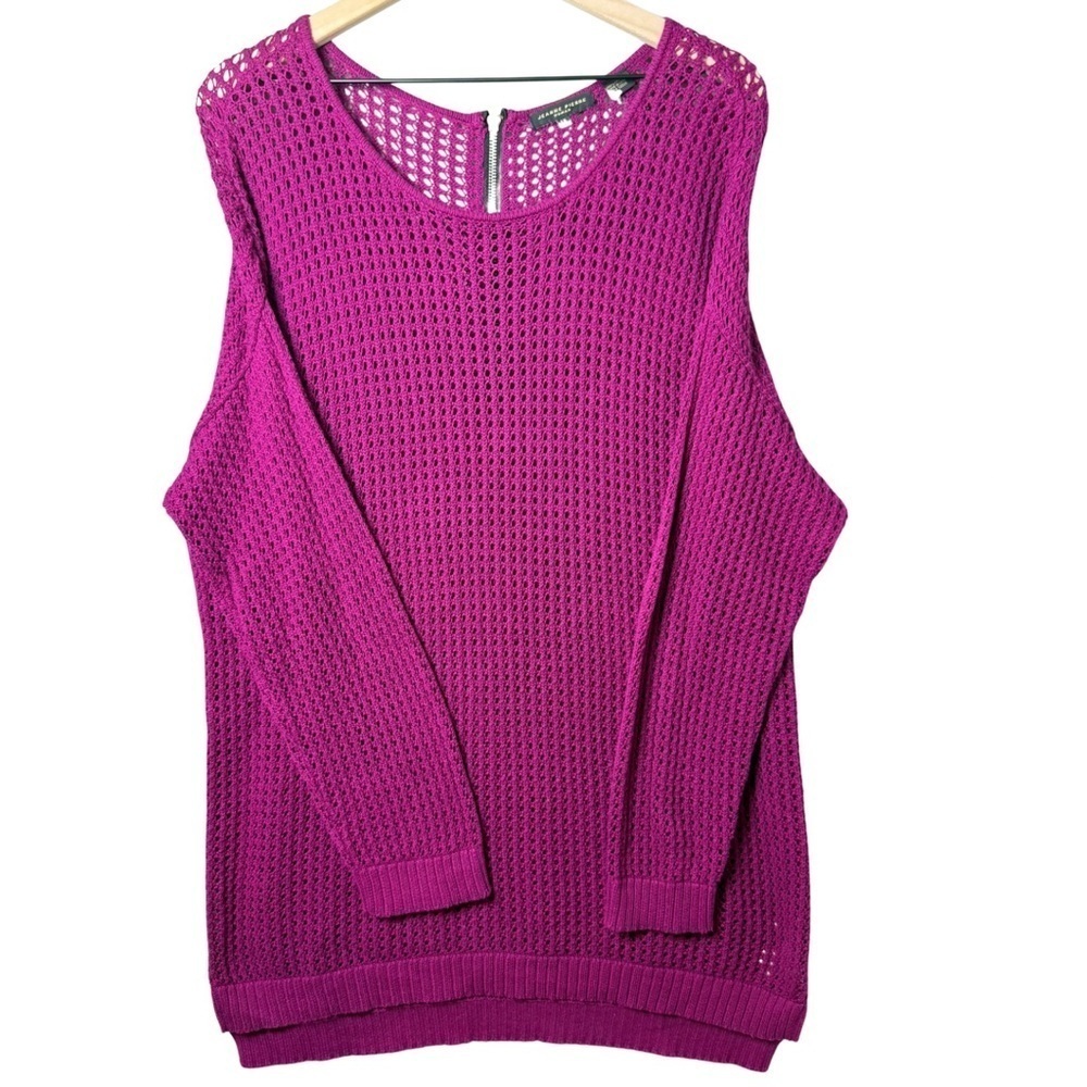 Jeanne Pierre Women’s Open Knit Slouchy Fit‎ Sweater in Cranberry Gold Zipper 1X